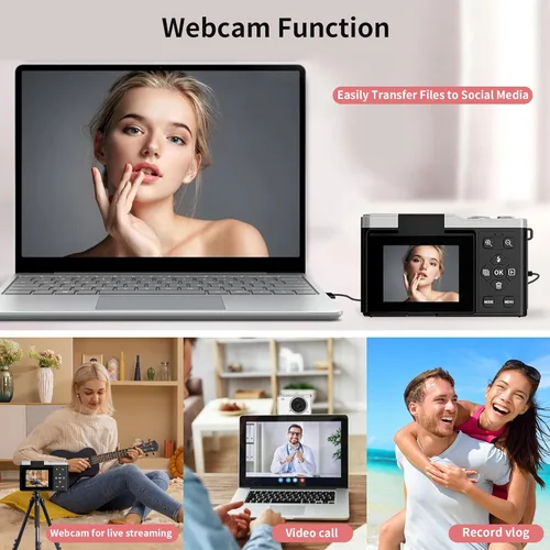 Miniatura 6 de Cámara digital 4K para fotografía, cámaras digitales de 64 MP para apuntar y disparar con zoom digital de 16X, pantalla abatible de 2.4 pulgadas