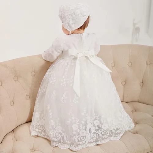 Miniatura 4 de Vestido de bautismo para niña, 3 piezas, bordado, formal, para fiesta, boda