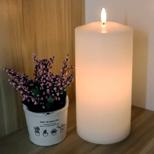 Miniatura 5 de Vela blanca grande sin llama, funciona con pilas con temporizador de 6 horas, vela LED parpadeante de cera real, para interiores, bodas, cenas