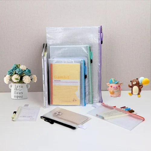 Miniatura 7 de 48 bolsas de malla con cremallera, 8 tamaños, bolsas de archivos de plástico impermeables con cremallera, 16 colores, multiusos para almacenamiento