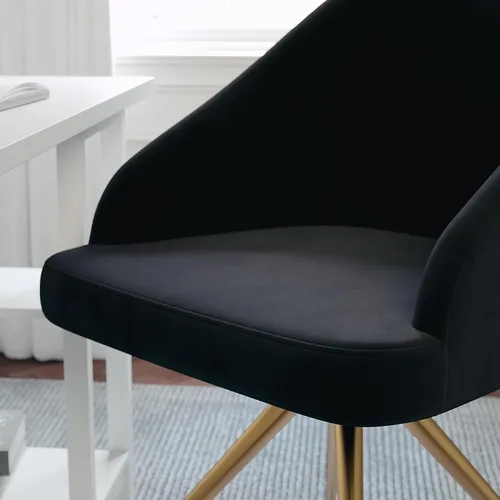 Miniatura 8 de Martha Stewart Sora Silla de Trabajo Giratoria Fija con Brazos Inclinados para Oficina en Casa en Terciopelo Negro con Marco de Latón Pulido
