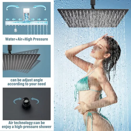 Miniatura 3 de Juego de grifo de ducha con sistema de ducha de lluvia de 10 pulgadas y rociador de mano, accesorios de ducha de baño dorado cepillado con válvula