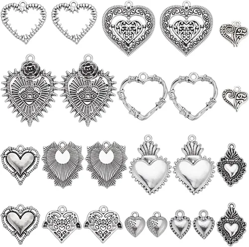 Miniatura 10 de SUNNYCLUE 1 caja de 26 dijes chapados en oro real de 18 quilates con letras de corazón a granel del alfabeto para pulseras, collares, dijes de copa