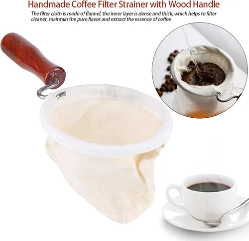 Miniatura 5 de Coladores de filtro de café de tela, calcetín de café, reutilizable, lavable, tela de franela hecha a mano, colador de gotero de café con mango