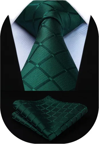 Miniatura 237 de HISDERN Conjunto de corbata a cuadros a cuadros pañuelo tejido clásico formal para hombre corbata y bolsillo cuadrado