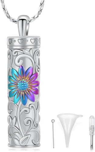 Miniatura 15 de Collar de urna de girasol para cenizas, collar de barra cilíndrica para cenizas para mujer, colgante de recuerdo para cenizas, joyería de cremación