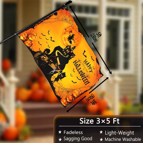 Miniatura 4 de Bandera de Halloween de 3 x 5 pies para exteriores, grande de doble cara, banderas americanas de Halloween para casa, interior, jardín, patio, Negro