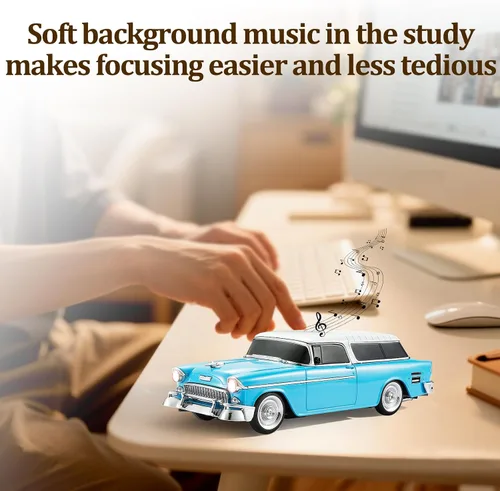 Miniatura 8 de WSTER Altavoz Bluetooth retro en forma de automóvil, calidad de sonido de alta definición, emparejamiento TWS, múltiples salidas de interfaz, Azul