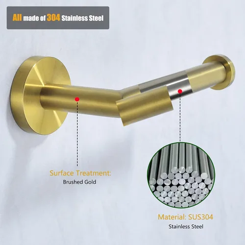 Miniatura 6 de Soporte de papel higiénico para baño, soporte de pared dorado cepillado SUS304, acero inoxidable, 96018-6BG.