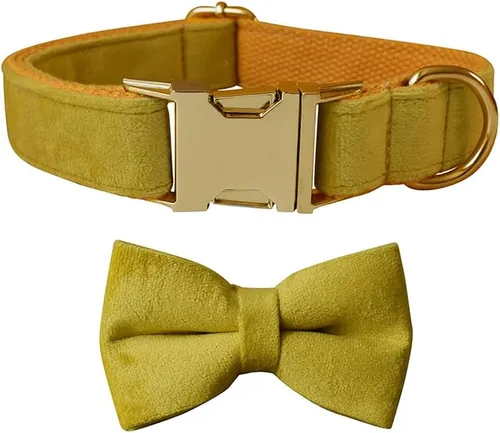 Miniatura 7 de Love Dream Collar de corbatín para perro, Collares de terciopelo para perros con corbatín desmontable y hebilla de metal, Collares de corbatín Verde