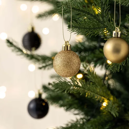 Miniatura 2 de Valery Madelyn - Juego de adornos pequeños de 1.57 pulgadas para árbol de Navidad, adornos de bolas colgantes inastillables para decoración de dorado