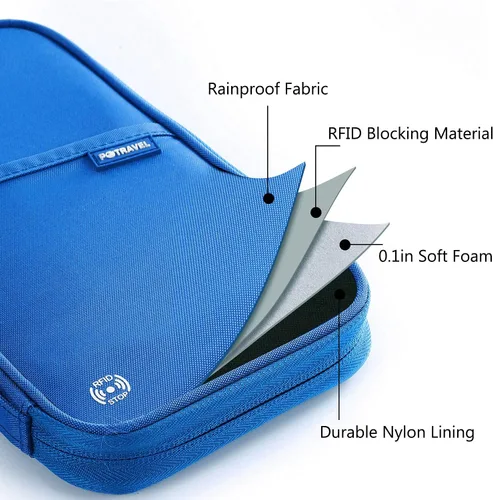 Miniatura 48 de VanFn Cartera RFID para pasaporte de viaje, soporte para pasaporte familiar, organizador de documentos de viaje serie P.Travel (nailon, gris)