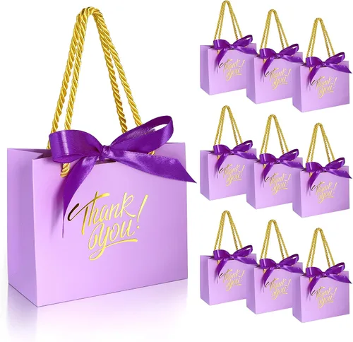 Miniatura 16 de EQOREIIN Paquete de 30 bolsas pequeñas de regalo de agradecimiento con asas 5.5 x 2.4 x 4.7 pulgadas, mini bolsas de regalo marrones con lazo