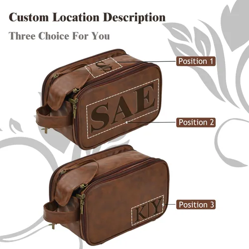 Miniatura 3 de Bolsa de aseo personalizada para hombre, kit dopp de gran capacidad con iniciales de nombre personalizado de cuero PU, regalo para padrinos, bolsa