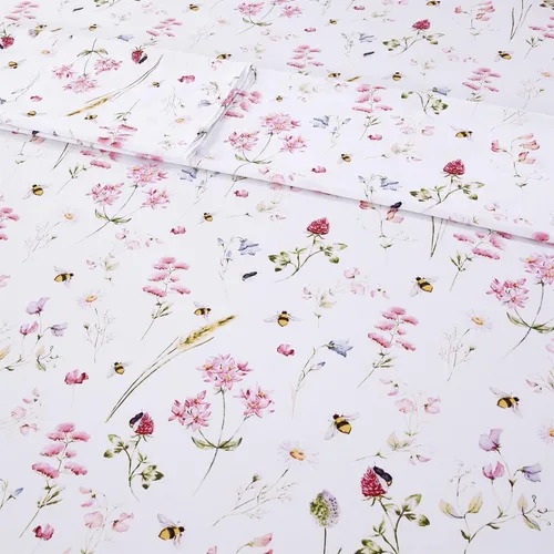 Miniatura 8 de RYNGHIPY Juego de sábanas de algodón con estampado floral de abejas Shabby, con fundas de almohada, juego de ropa de cama de algodón egipcio