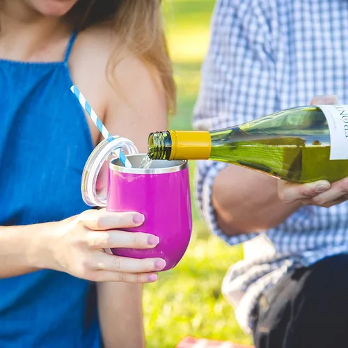 Miniatura 7 de Vaso de vino Maars Bev sin soporte de con paredes dobles aislantes al vacío de acero inoxidable de 12 onzas, Fucsia