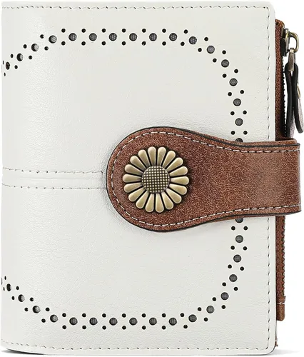 Miniatura 139 de SENDEFN - Billetera pequeña de piel auténtica para mujer, diseño plegable con ventana para tarjeta de identificación
