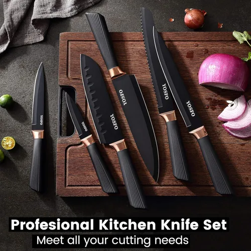 Miniatura 6 de Juego de cuchillos de cocina con bloque y afilador, juego de 17 cuchillos de acero inoxidable incluye juego de cuchillos de carne dentados