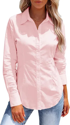 Miniatura 16 de Button Down Shirts for Women Long Sleeve Dress Shirts Collared Work Wrinkle Free Office Solid Blouses Fitted Tops