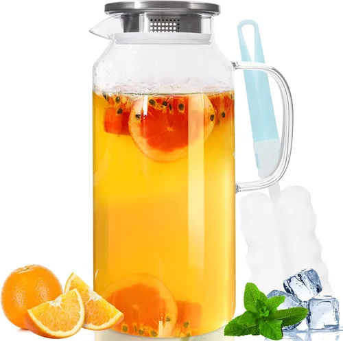 Miniatura 14 de Jarra de vidrio, jarra de vidrio de 1.5 litros con tapa, jarras y jarras de vidrio, jarra de té helado, jarra de agua con asa, jarra de vidrio