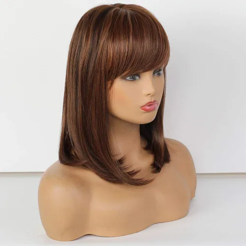 Miniatura 4 de Peluca de cabello humano real mezclado, largo medio, por Asifen, 33