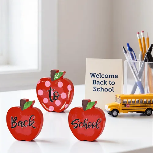 Miniatura 4 de Smile Back to School Wooden Tabletop Decor - Red Apple "Back to School" Desktop Signs - Classroom & Home Office Decorations Gift