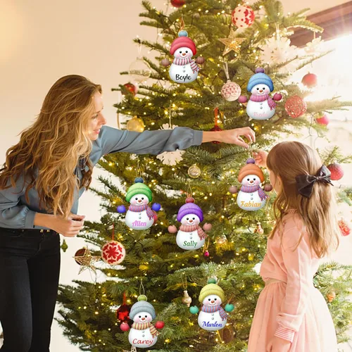Miniatura 7 de 7 adornos de Navidad personalizados de muñeco de nieve con nombre, adornos familiares personalizados para árbol de Navidad, decoración colgante