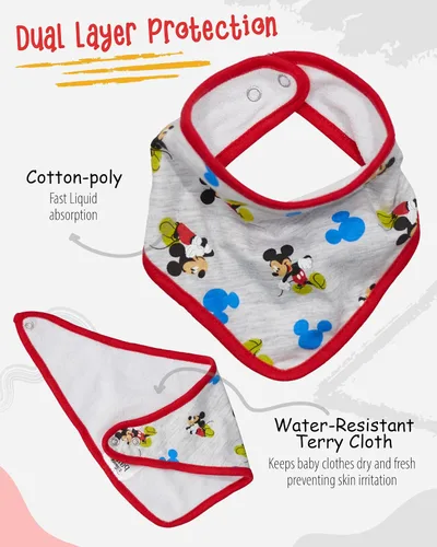 Miniatura 2 de Disney Mickey Mouse - Babero bandana para bebé, paquete de 3 baberos de Mickey Mouse (azul/rojo/gris, 0-12 meses)