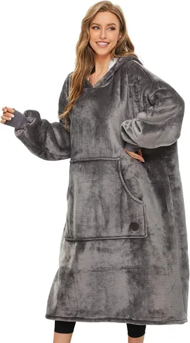 Miniatura 31 de Three Poodle - Manta con capucha portátil para niños, sudadera de sherpa de gran tamaño con capucha gigante, manta con capucha cálida y acogedora