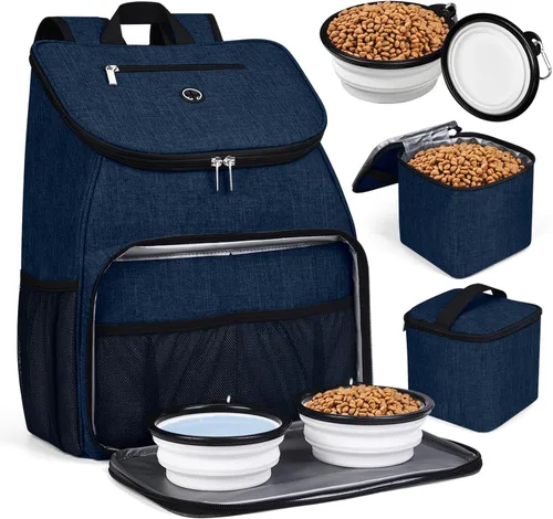 Miniatura 21 de BAGLHER Bolsa de viaje para perros, mochila de suministros para mascotas aprobada por aerolíneas, mochila de viaje para perros con 2 cuencos Negro-b