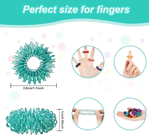 Miniatura 6 de Paquete de 100 anillos sensoriales con pinchos, anillos sensoriales de acupresión para adultos, reductor de estrés silencioso y masajeador
