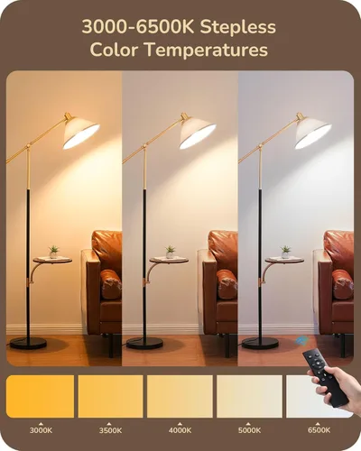 Miniatura 4 de EDISHINE - Lámpara de pie de arco de 68" con mesa, lámpara de pie vintage para sala de estar con bandeja, altura ajustable, bombilla LED de 5