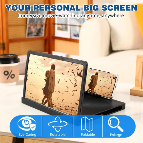 Miniatura 4 de Lupa de pantalla para teléfono celular, Lupa 3D HD con proyector de pantalla agrandada para películas, videos y juegos, soporte de teléfono plegable