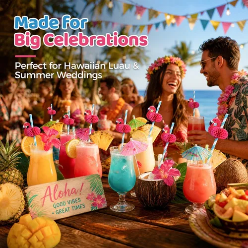 Miniatura 5 de HANSGO 50 popotes de flamenco, pajitas de papel de flamenco para decoración de mesa de Luau tropical, suministros de fiesta de piscina, decoración