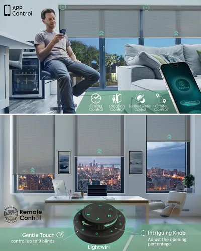 Miniatura 3 de Yoolax Persianas solares motorizadas que filtran la luz, persianas inteligentes con control remoto, funcionan con Alexa, persianas enrollables
