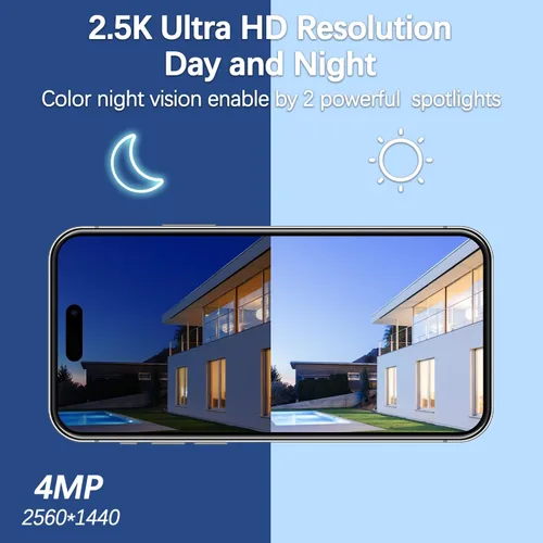 Miniatura 3 de Paquete de 2 cámaras de seguridad inalámbricas de 4 MP para exteriores, 6 focos y visión nocturna a color HD de 2.5 K con WiFi de 2.4 GHz, control