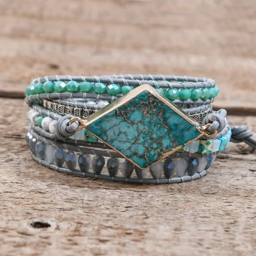 Miniatura 3 de Ygline Pulsera bohemia hecha a mano, con piedra de cristal, envolvente, de cuero, para mujer