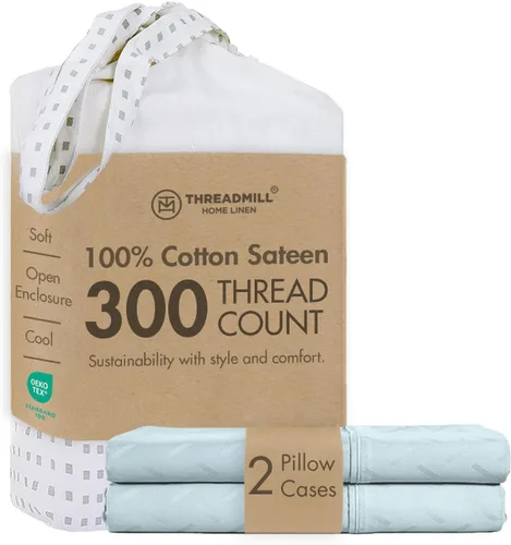 Miniatura 23 de Threadmill Home Linen Bedding - Juego de sábanas de 300 hilos, 100 % algodón, juego de cama de lujo, 4 piezas, tejido de satén suave, color blanco