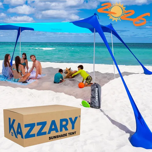 Miniatura 13 de Tienda de campaña de playa UPF50+ con bolsas de arena, 4 postes de estabilidad, clavijas de tierra, pala de arena de disco volador, refugio ligero