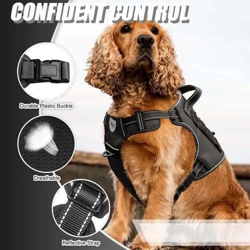 Miniatura 2 de Arnés táctico para perro sin tirones, arnés militar reflectante para perro, chaleco táctico para perro con asa molle y resistente, clip de correa