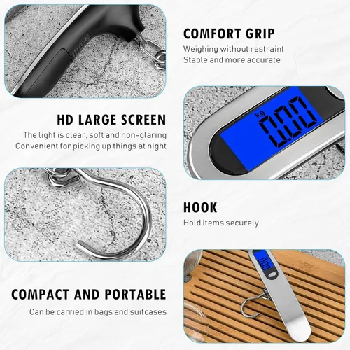 Miniatura 6 de Báscula de equipaje, nueva báscula digital portátil 2.0 para maleta con carga USB, báscula de equipaje de 110 libras110.2 lbs con gancho, báscula