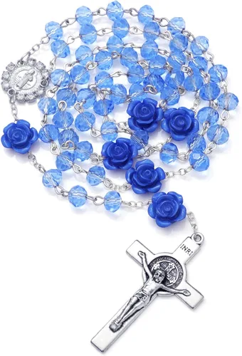 Miniatura 75 de KOMI Rosario de cuentas católicas para mujer, collar de cuentas de rosario con cruz de crucifijo, perlas de cristal, rosario, rosarios, católicos