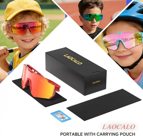 Miniatura 7 de Gafas de sol de béisbol deportivas para jóvenes, ligeras, polarizadas, para sóftbol, ciclismo, para niños y niñas de 3 a 12 años C01-red