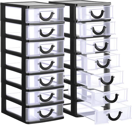 Thyle 2 Piezas Organizador de Cajones de Plástico Mini Organizador Apilable Caja de Almacenamiento de Cajón de Plástico Transparente Contenedores