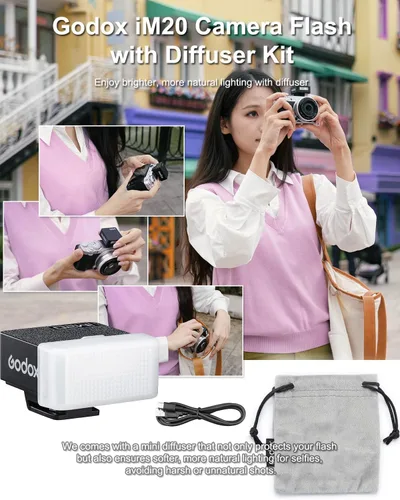 Miniatura 2 de Godox iM20 con difusor Godox Mini Flash - Flash de cámara GN10, 5 niveles de potencia, batería USB-C, 440 destellos de potencia completa, tiempo