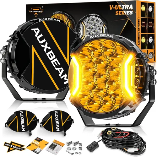 Miniatura 11 de Auxbeam Serie V-MAX 204W Luces LED de Conducción en Pod, Luz de Proyección Rectangular de 7 Pulgadas para Todo Terreno con DRL Ámbar y Luz Trasera