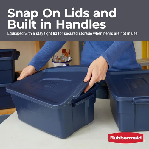 Miniatura 3 de Rubbermaid Roughneck Tote de 3 galones, paquete de 6, fabricado en EE.UU., índigo oscuro metálico, contenedores de almacenamiento de plástico