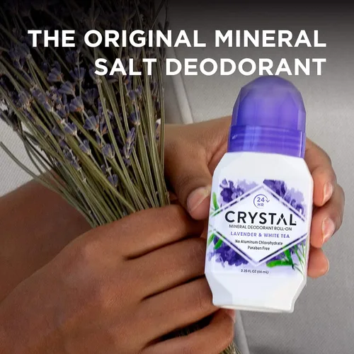 Miniatura 6 de CRYSTAL - Desodorante mineral sin aluminio, roll-on para mujeres y hombres, lavanda y té blanco, sin parabenos, certificado libre de crueldad animal