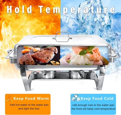 Miniatura 2 de Juego de buffet de platos de roce de 8 cuartos de galón Juego completo de calentador de alimentos de acero inoxidable Chafer con bandeja de agua