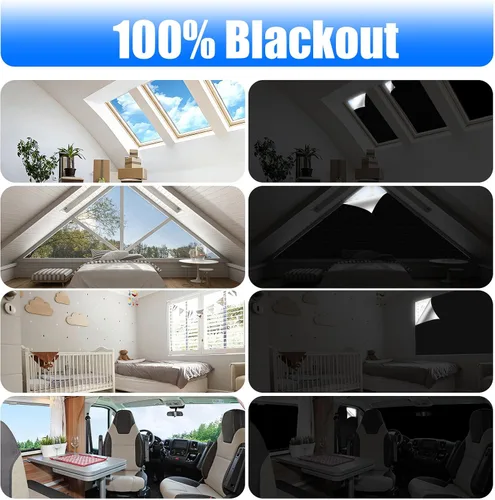 Miniatura 7 de Persianas opacas de 118 x 57 pulgadas, cortinas 100% opacas para ventana, 420D sin taladro, película negra portátil para dormitorio, guardería